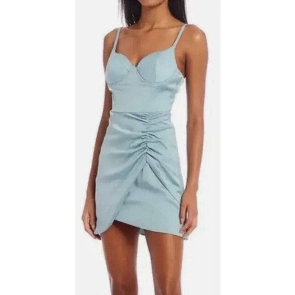 Sexy Vintage 90's Spaghetti Strap Bustier Coquette Blue Babydoll Satin Dress